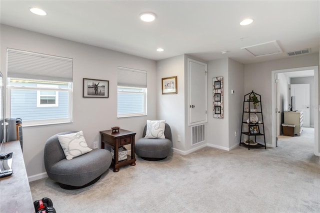 378 Cape Honeysuckle Pl, Sanford, FL 32771 - living area featuring attic access, plenty of natural light, carpet floors, and recessed lighting