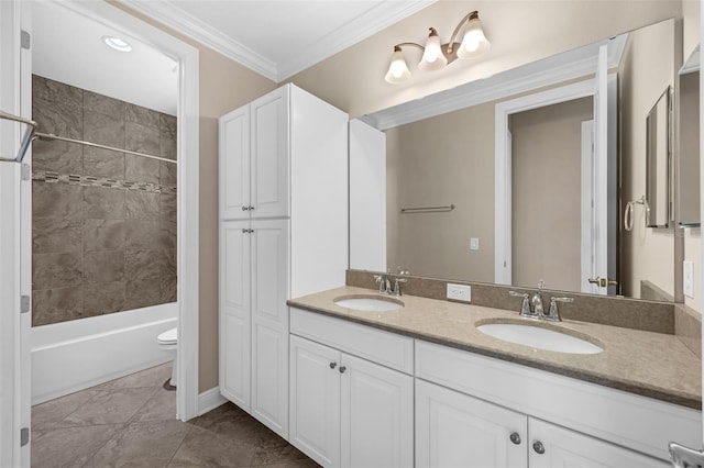 15344 Johns Lake Pointe Blvd, Winter Garden, FL 34787 - full bathroom with double vanity, crown molding, shower / washtub combination, and tile patterned flooring