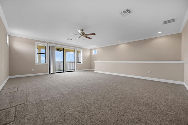 15344 Johns Lake Pointe Blvd, Winter Garden, FL 34787 - unfurnished room featuring a ceiling fan, ornamental molding, recessed lighting, and carpet floors