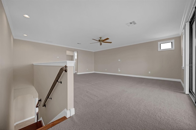 15344 Johns Lake Pointe Blvd, Winter Garden, FL 34787 - spare room with a ceiling fan, carpet floors, ornamental molding, and recessed lighting
