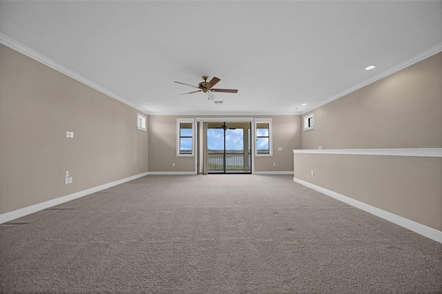 15344 Johns Lake Pointe Blvd, Winter Garden, FL 34787 - carpeted spare room featuring ceiling fan, ornamental molding, and recessed lighting