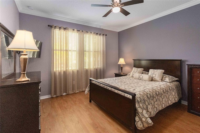 3637 Foxchase Dr, Clermont, FL 34711 - bedroom featuring light wood-type flooring, crown molding, and a ceiling fan