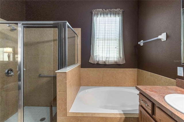 3637 Foxchase Dr, Clermont, FL 34711 - full bathroom featuring a garden tub, a shower stall, and vanity