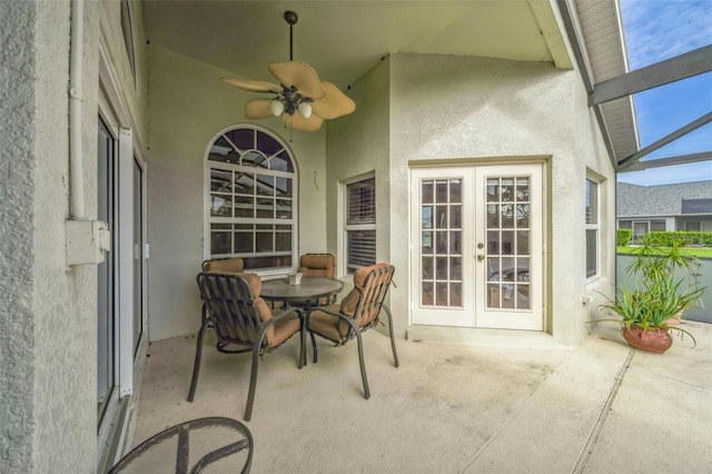 742 Seneca Trl, Saint Cloud, FL 34772 - view of patio featuring french doors, a ceiling fan, and glass enclosure
