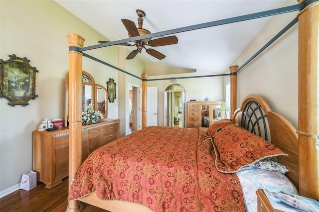 742 Seneca Trl, Saint Cloud, FL 34772 - bedroom with vaulted ceiling, wood finished floors, baseboards, and a ceiling fan
