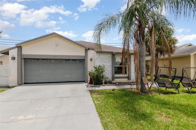 3280 Pinto Dr, Kissimmee, FL 34746 - ranch-style house with an attached garage, concrete driveway, a front lawn, and roof with shingles