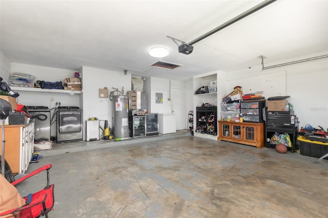 3280 Pinto Dr, Kissimmee, FL 34746 - garage with washing machine and clothes dryer, a garage door opener, electric water heater, and electric panel