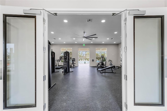 3224 Arch Ave, Ormond Beach, FL 32174 - exercise room featuring recessed lighting and a ceiling fan