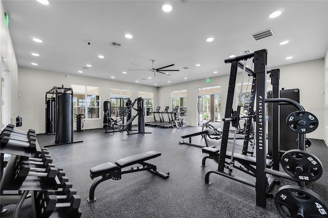 3224 Arch Ave, Ormond Beach, FL 32174 - gym featuring recessed lighting and ceiling fan