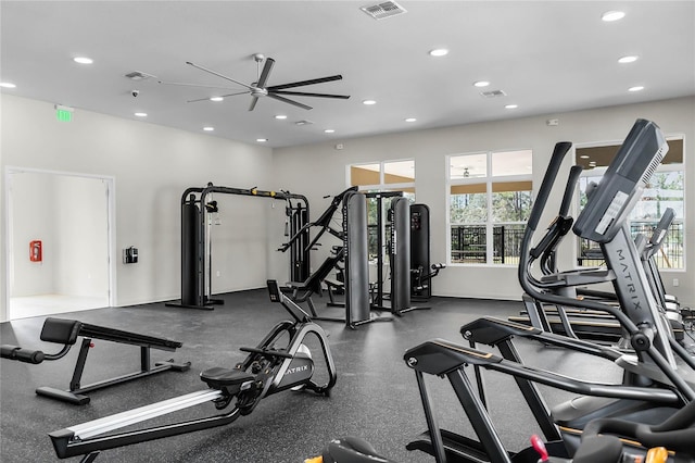 3224 Arch Ave, Ormond Beach, FL 32174 - exercise room with healthy amount of natural light, recessed lighting, and ceiling fan