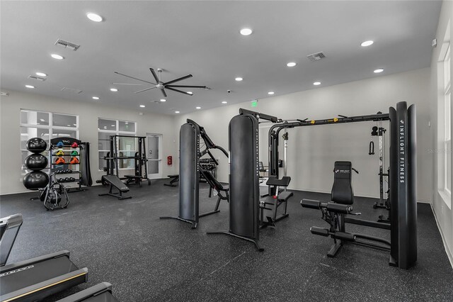 3224 Arch Ave, Ormond Beach, FL 32174 - workout area with ceiling fan and recessed lighting