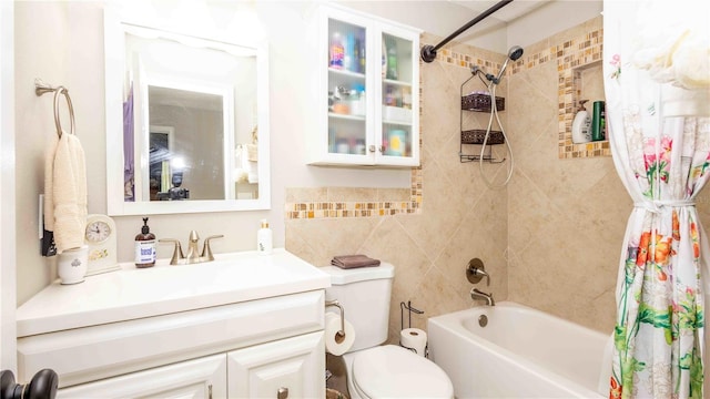 5177 Chesapeake Ave, Orlando, FL 32808 - bathroom featuring shower / bath combination with curtain, vanity, and tile walls