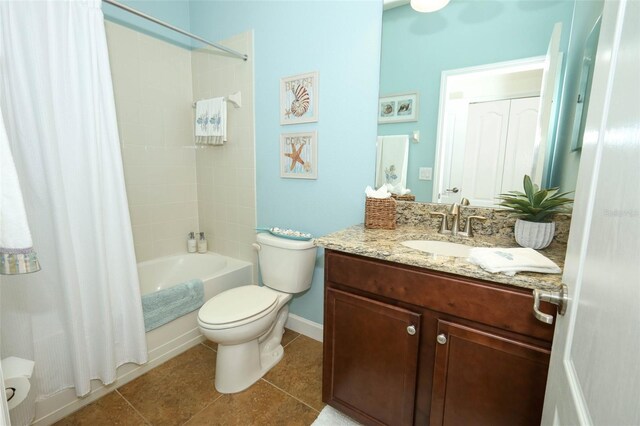 3574 La Jolla Dr, Clermont, FL 34711 - full bath featuring vanity, shower / tub combo with curtain, and tile patterned flooring