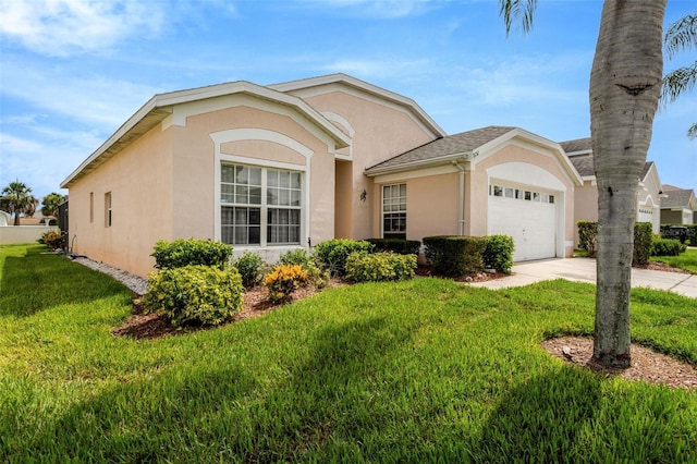8152 Fan Palm Way, Kissimmee, FL 34747 - view of front of property with stucco siding, a garage, a front lawn, and concrete driveway