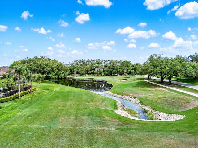 6836 Bittersweet Ln, Orlando, FL 32819 - view of property's community with golf course view, view of wooded area, a water view, and a lawn