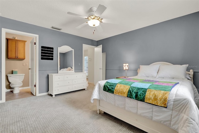6836 Bittersweet Ln, Orlando, FL 32819 - bedroom featuring light carpet, a ceiling fan, and connected bathroom