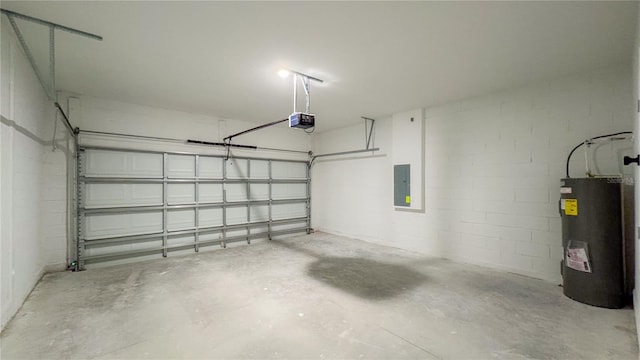 2486 W Magenta Dr, Citrus Springs, FL 34434 - garage with electric water heater, electric panel, a garage door opener, and concrete block wall