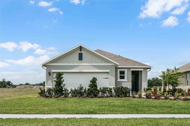 988 Commons Way, Port Orange, FL 32129 - craftsman-style house featuring stucco siding, a garage, a front yard, and a shingled roof