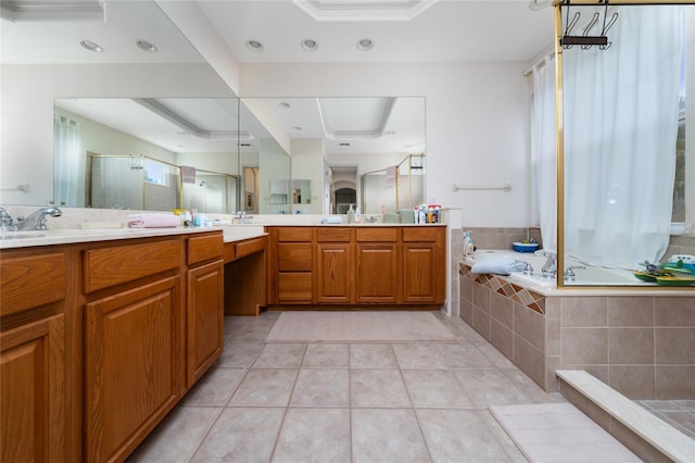 8108 Via Bella Notte, Orlando, FL 32836 - full bath with a tray ceiling, vanity, a stall shower, and a garden tub