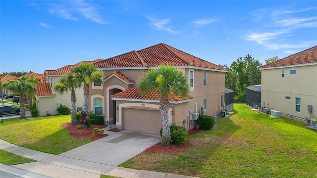 381 Cabello Dr, Davenport, FL 33837 - view of front facade with a tile roof, a garage, stucco siding, a front yard, and concrete driveway