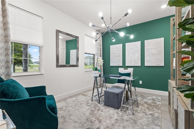 363 Miro Dr, Davenport, FL 33837 - dining area with a chandelier, healthy amount of natural light, an office area, and wood finished floors