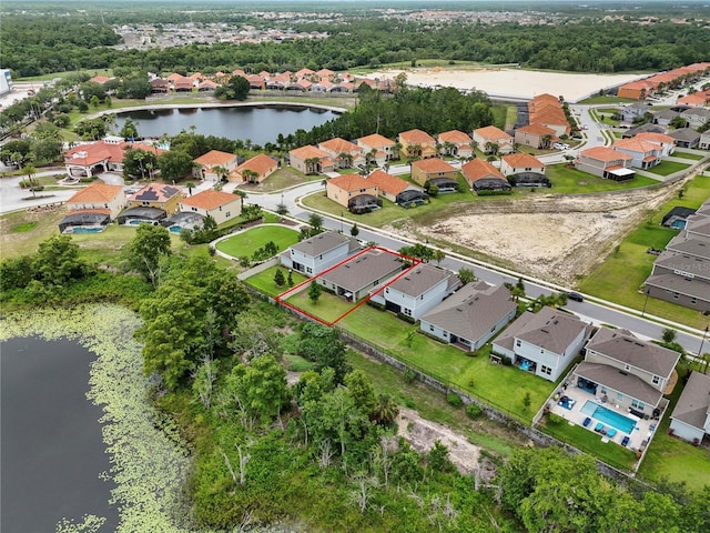 363 Miro Dr, Davenport, FL 33837 - aerial view of property's location with property boundaries highlighted, nearby suburban area, and a nearby body of water