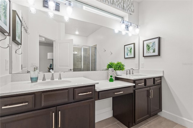 363 Miro Dr, Davenport, FL 33837 - full bath with vanity, a stall shower, and tile patterned flooring