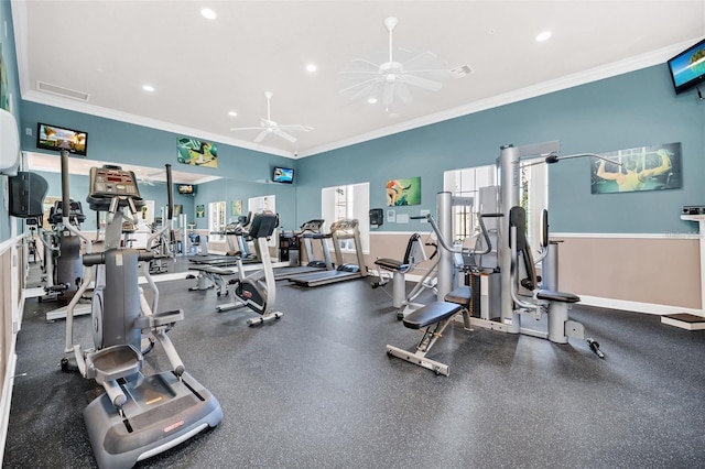 363 Miro Dr, Davenport, FL 33837 - exercise room with ceiling fan, ornamental molding, and recessed lighting