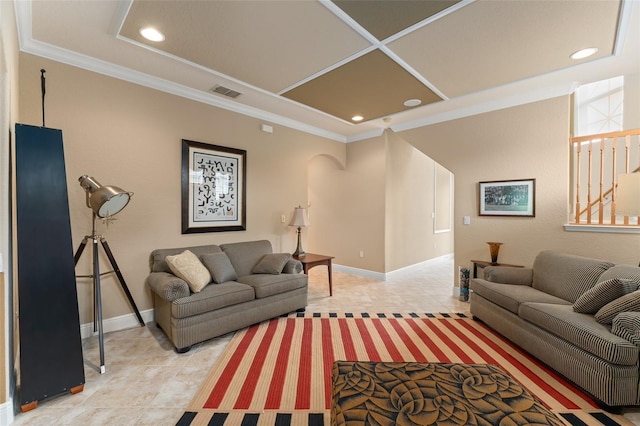 600 Egret Place Dr, Winter Garden, FL 34787 - living area featuring baseboards, light tile patterned floors, crown molding, recessed lighting, and arched walkways