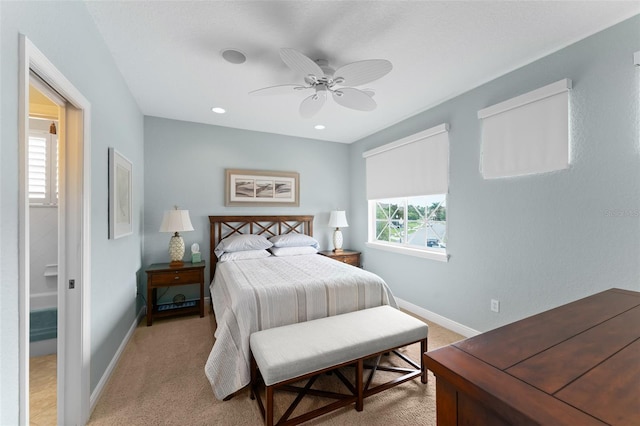 600 Egret Place Dr, Winter Garden, FL 34787 - bedroom with baseboards, light carpet, a ceiling fan, and recessed lighting