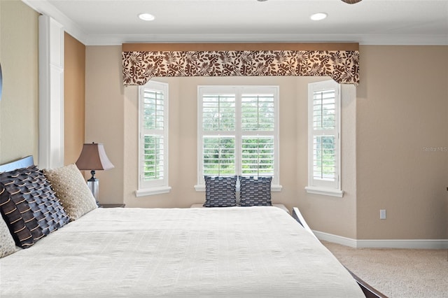 600 Egret Place Dr, Winter Garden, FL 34787 - bedroom with carpet, multiple windows, baseboards, crown molding, and recessed lighting