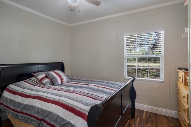 40140 Swift Rd, Eustis, FL 32736 - bedroom featuring wood finished floors, baseboards, ornamental molding, and a ceiling fan