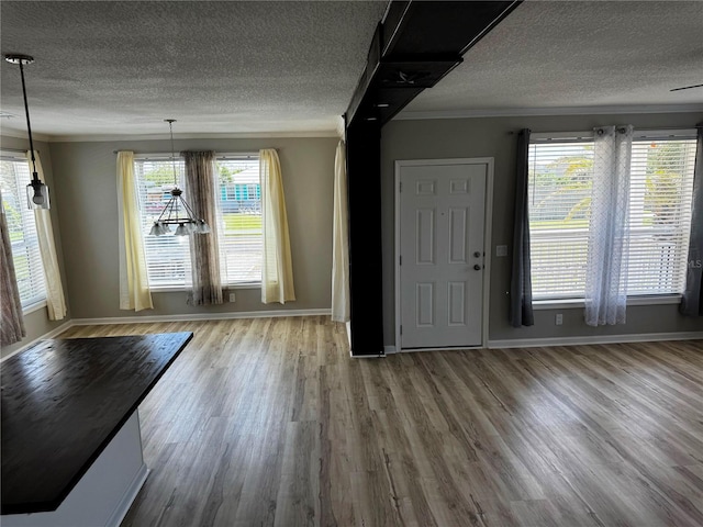 227 Bay St, Port St Joe, FL 32456 - foyer entrance with a textured ceiling, baseboards, wood finished floors, and ornamental molding