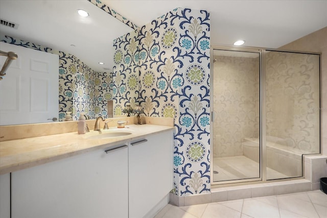 241 Riverside Dr Unit 902, Holly Hill, FL 32117 - full bath with vanity, a shower stall, recessed lighting, and tile patterned floors