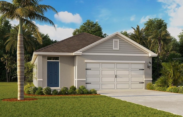 5601 Brook Ln, Haines City, FL 33844 - ranch-style home featuring stucco siding, a garage, driveway, and a front yard