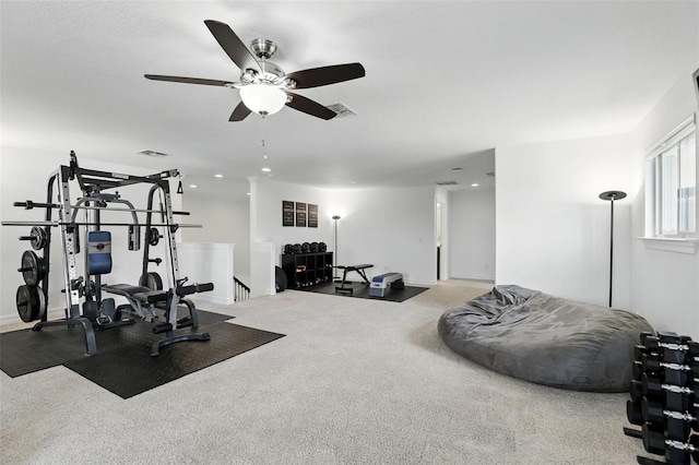 2118 Whiting Trl, Orlando, FL 32820 - workout area with carpet floors, a ceiling fan, and recessed lighting