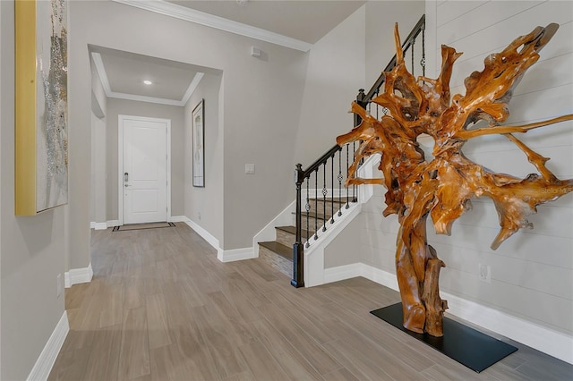 1938 Filly Trl, Oviedo, FL 32765 - foyer with ornamental molding, stairs, and wood finished floors