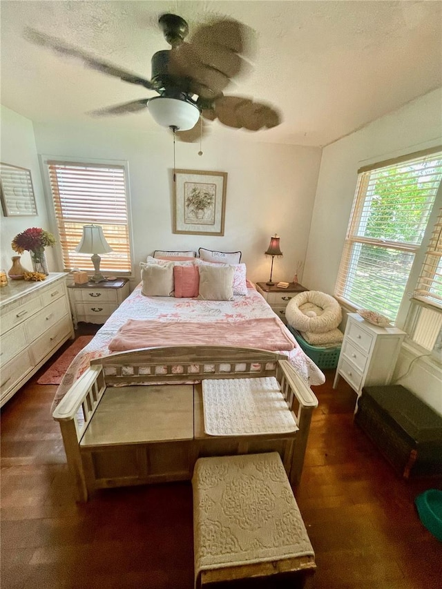 578 3rd St, Daytona Beach, FL 32117 - bedroom with dark wood-style flooring, ceiling fan, and a textured ceiling