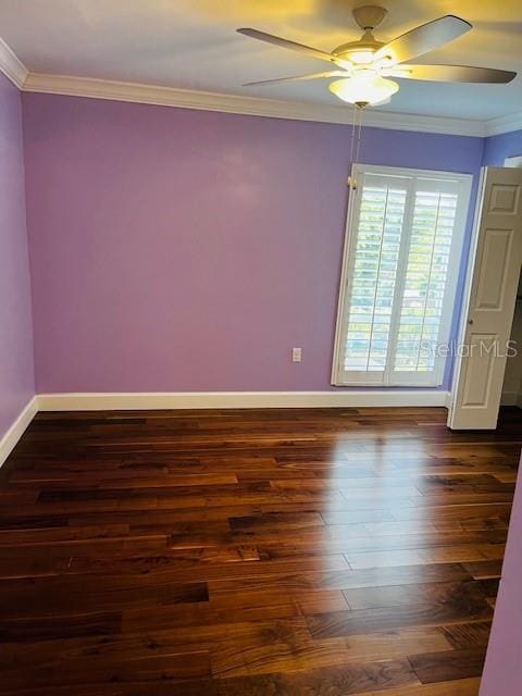 204 Quayside Cir Unit 601, Maitland, FL 32751 - unfurnished room featuring a ceiling fan, ornamental molding, and dark wood finished floors