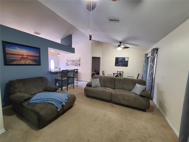 1835 Rival Ter, North Port, FL 34286 - carpeted living area featuring vaulted ceiling, a ceiling fan, and baseboards