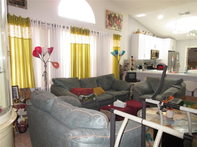 362 White Marsh Cir, Orlando, FL 32824 - living room with vaulted ceiling and ceiling fan