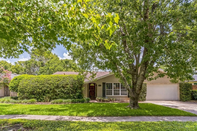 403 Broadview Ave, Altamonte Springs, FL 32701 - view of front of house featuring stucco siding, driveway, a garage, and a front lawn