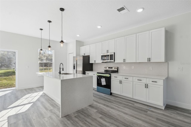 3159 SW 127th Lane Rd, Ocala, FL 34473 - kitchen with appliances with stainless steel finishes, light wood finished floors, an island with sink, and recessed lighting