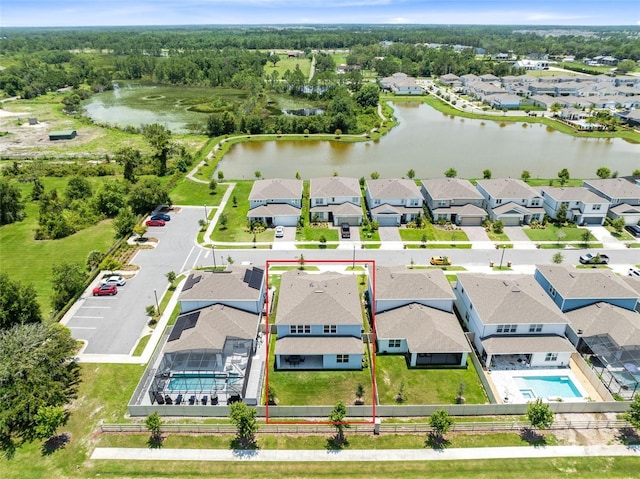 5677 Cedar Chase Dr, Saint Cloud, FL 34771 - aerial view of residential area featuring property parcel outlined and a nearby body of water