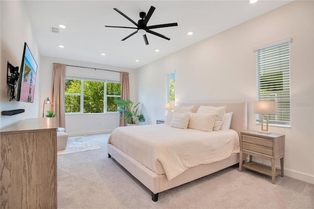 14189 Larkspur Lake Dr, Winter Garden, FL 34787 - bedroom featuring light colored carpet, recessed lighting, and a ceiling fan
