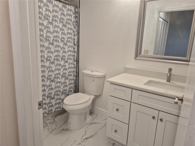 13546 Summerton Dr, Orlando, FL 32824 - full bathroom with vanity, marble look tiles, and a shower with curtain