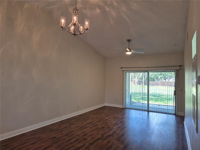 13546 Summerton Dr, Orlando, FL 32824 - empty room featuring a ceiling fan, dark wood-style flooring, and a chandelier