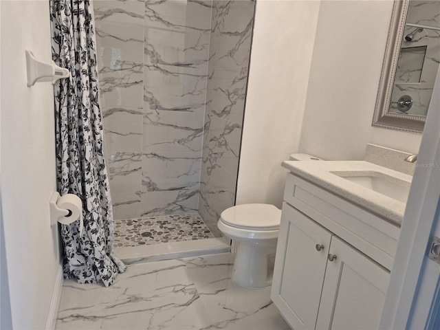 13546 Summerton Dr, Orlando, FL 32824 - bathroom with marble look tile flooring, vanity, and a marble finish shower