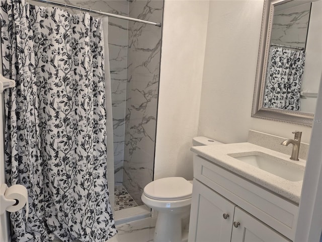 13546 Summerton Dr, Orlando, FL 32824 - bathroom featuring vanity, marble look tiles, and a shower with shower curtain