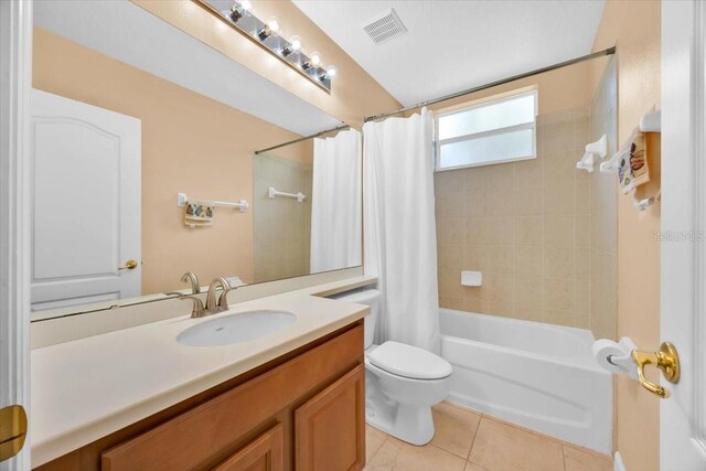 3954 Old Dunn Rd, Apopka, FL 32712 - full bathroom with vanity, toilet, shower / bath combination with curtain, and tile patterned floors